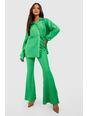 Green Textured Plisse Flared Pants