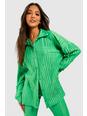 Green Textured Plisse Oversized Relaxed Fit Shirt