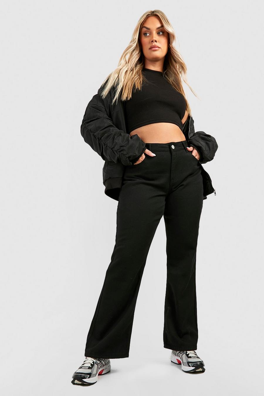 Black Plus High Waisted Straight Fit Jeans image number 1