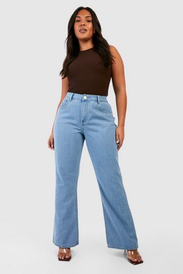 Light Brown Plus High Waisted Straight Fit Jeans