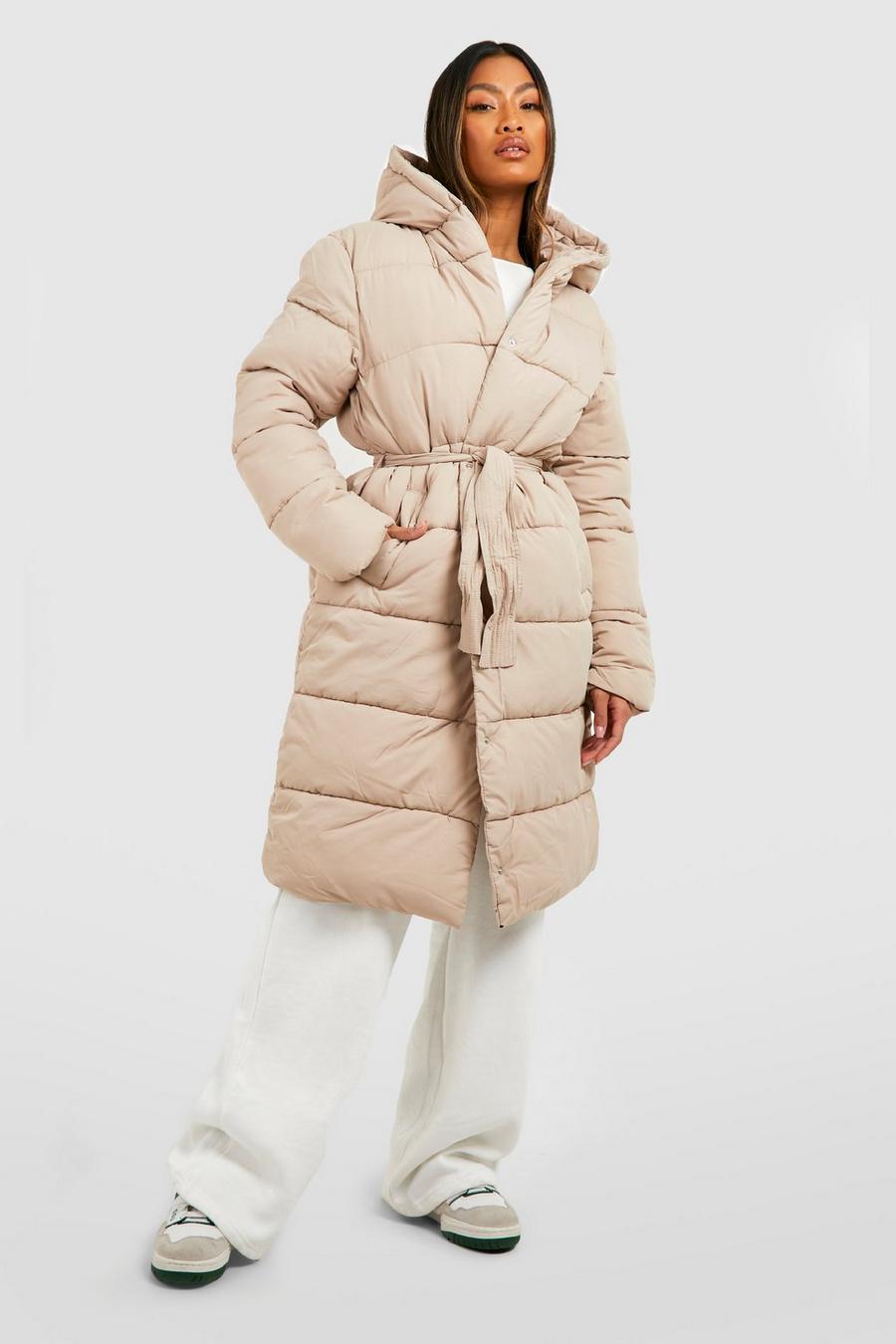 Stone Belted Longline Puffer Jacket image number 1
