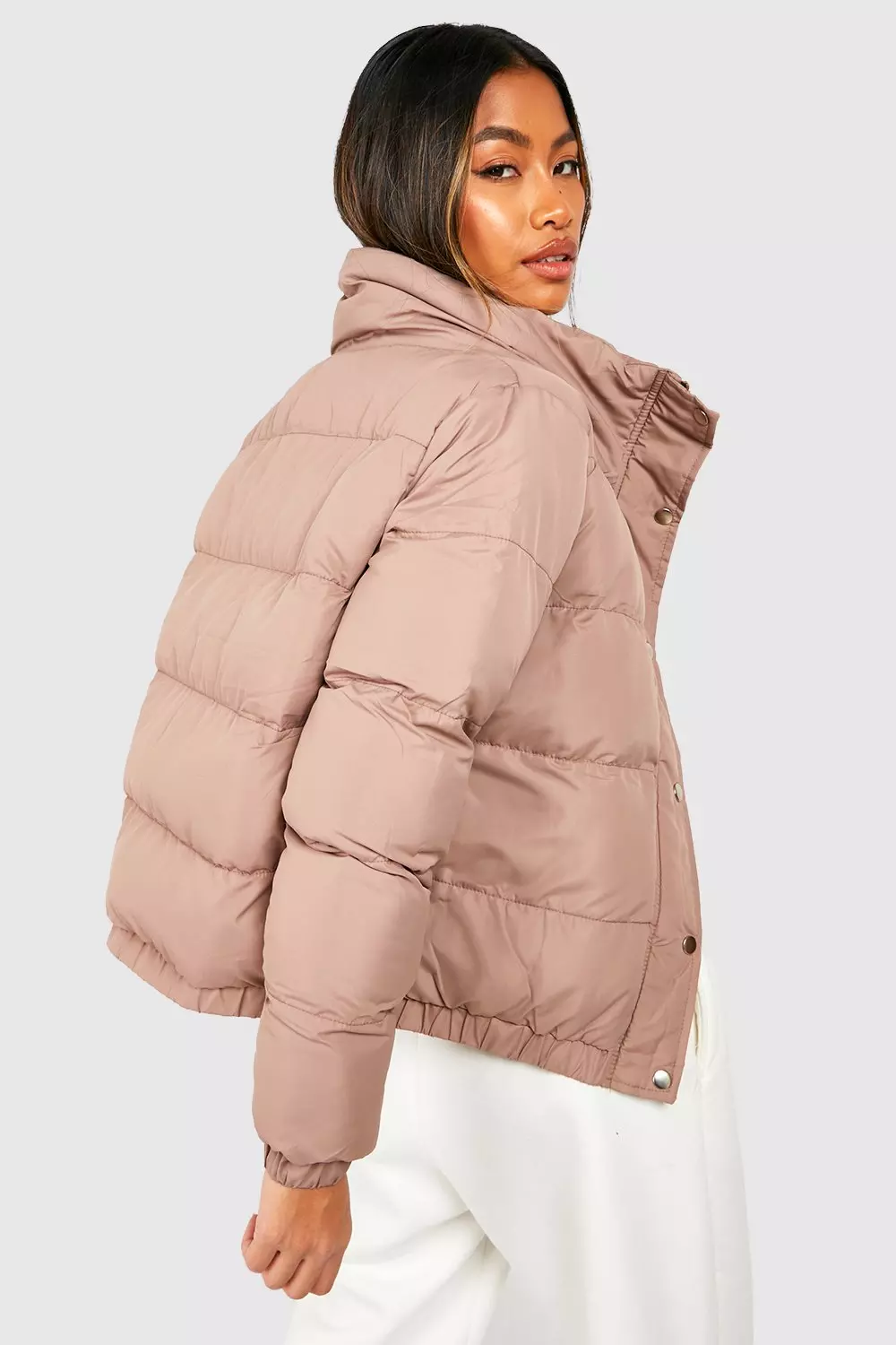 Taupe Funnel Neck Puffer Jacket alternative image