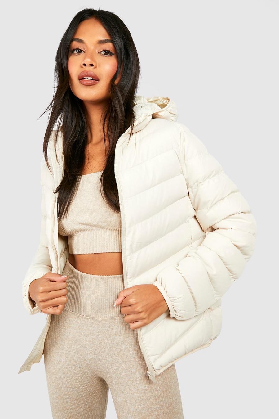 Cream Hooded Puffer Jacket image number 1