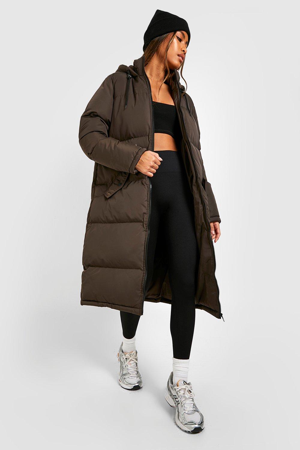 Brown long puffer coat on sale