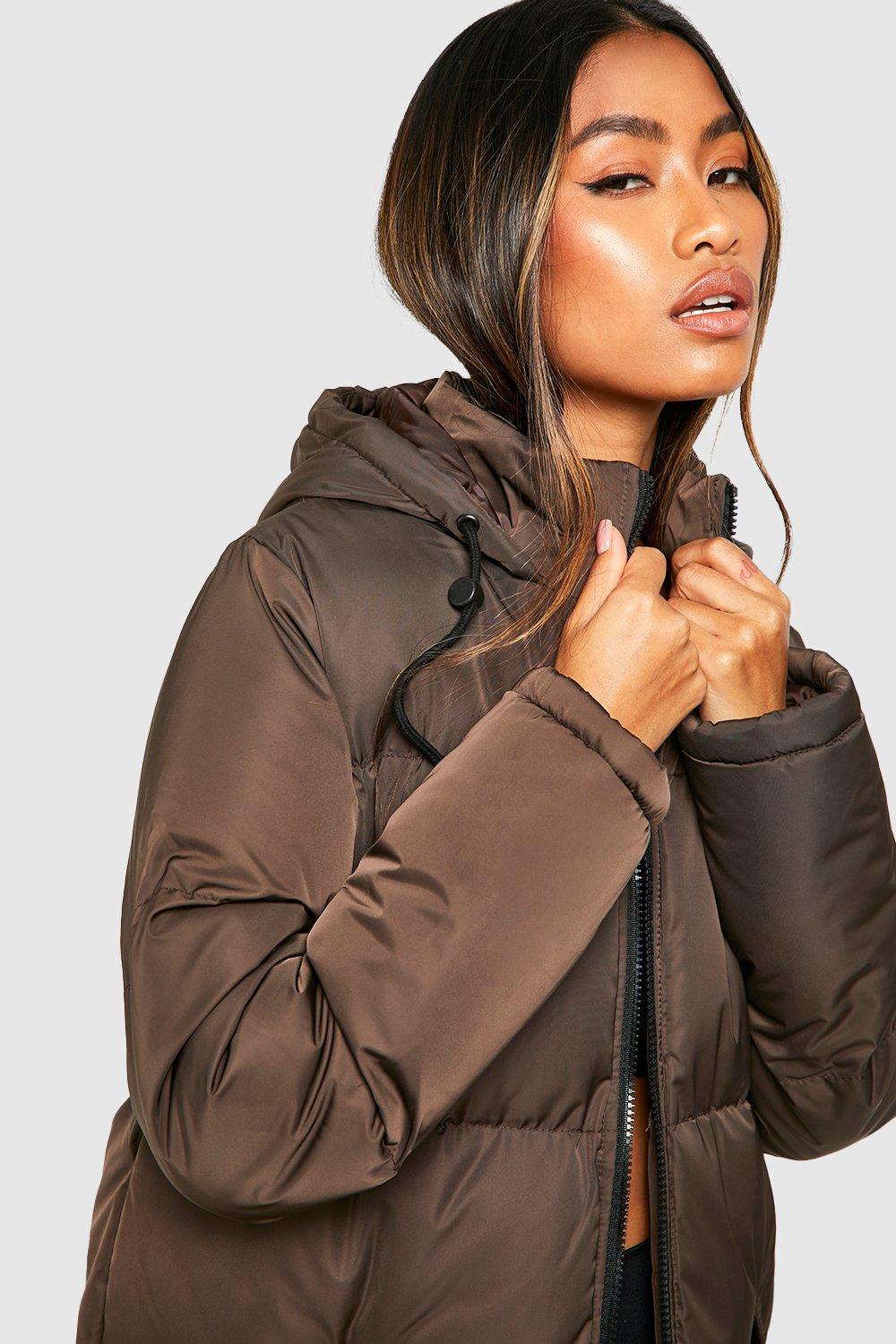 Chocolate puffer jacket on sale