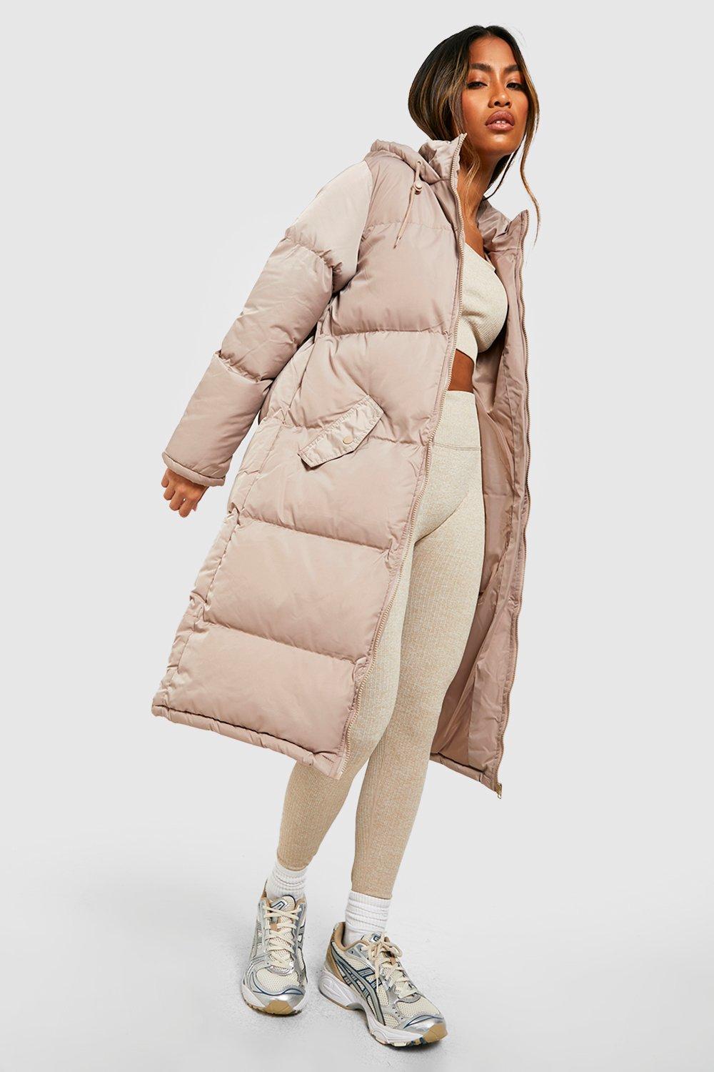 Long padded coat beige sale