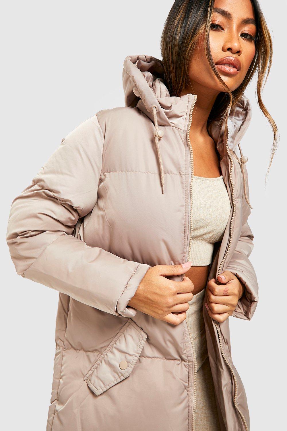 Womens long puffer hot sale jacket with fur hood