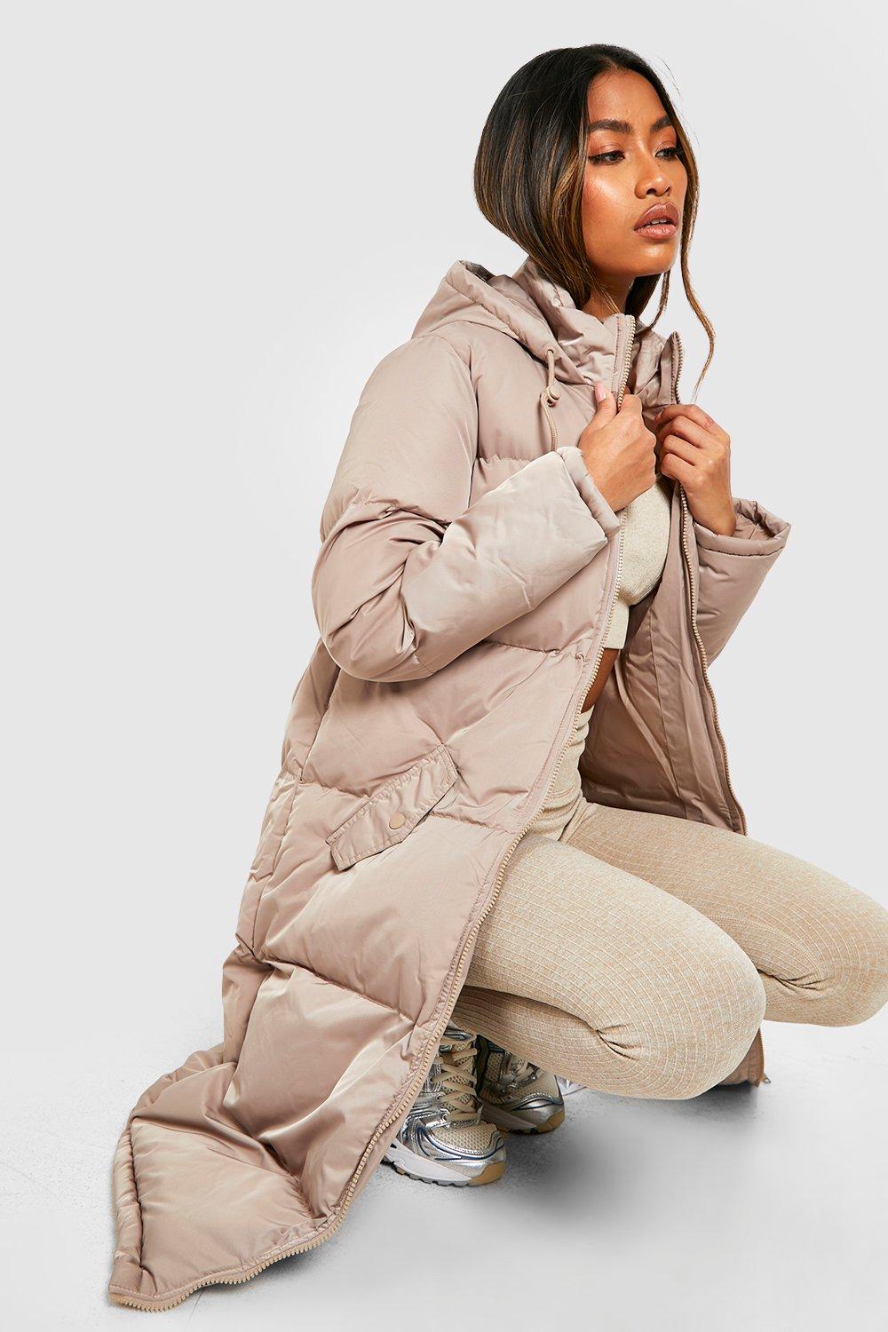 Beige long cheap padded coat