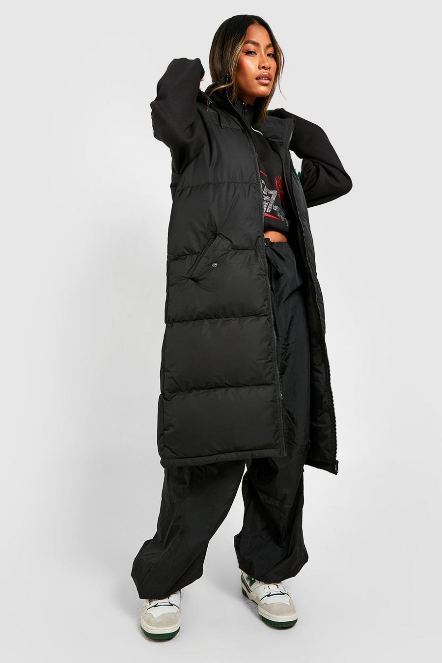 Black Hooded Longline Vest