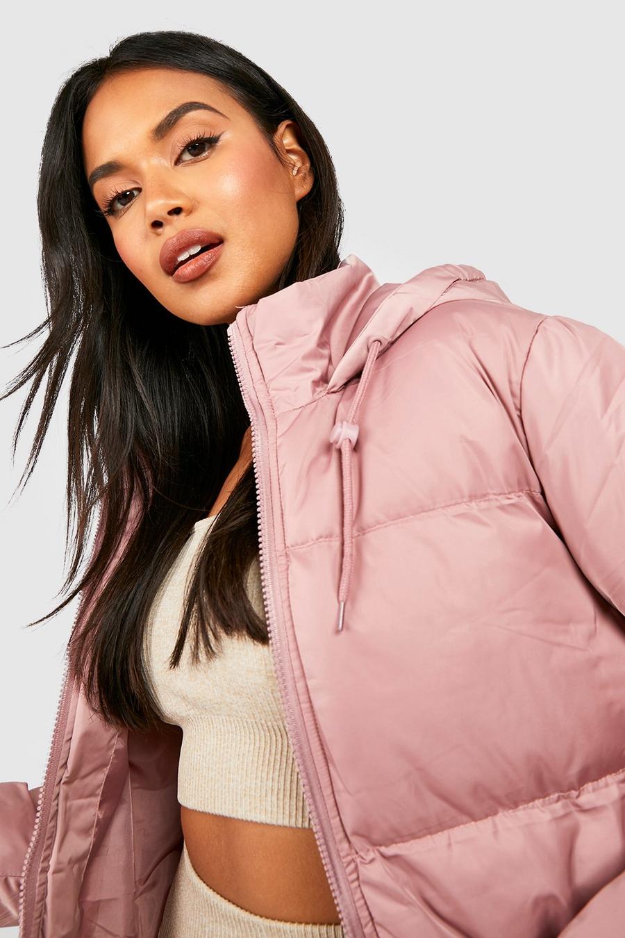 Dusky pink Hooded Longline Puffer Jacket
