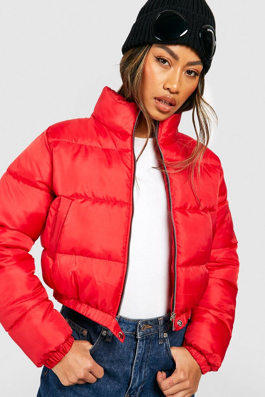 Red Funnel Neck Puffer Jacket