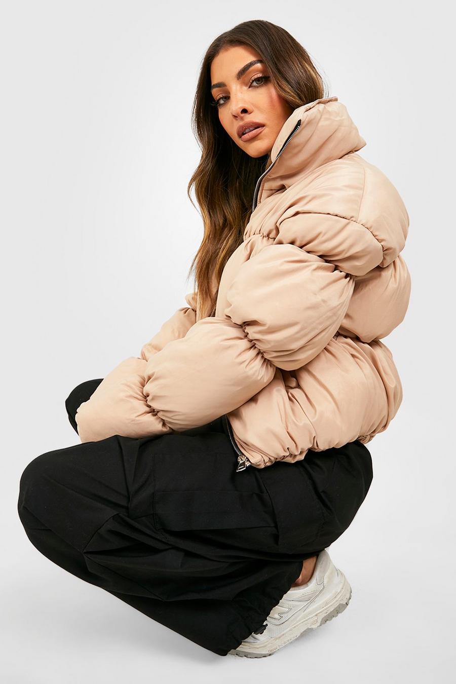 Stone Ruched Detail Puffer Jacket image number 1