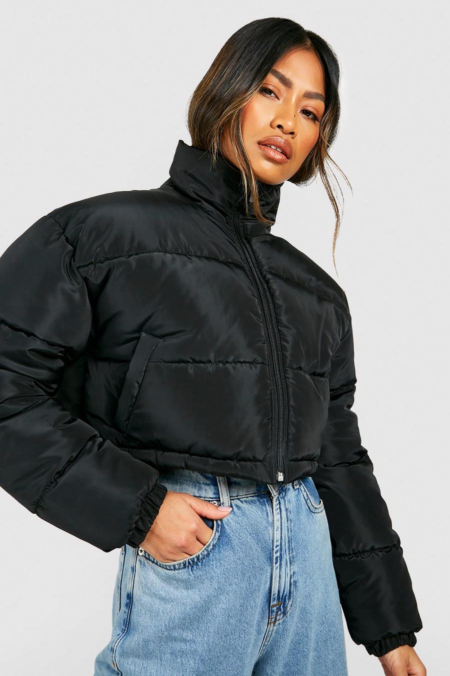 Black Funnel Neck Puffer Jacket image number 1