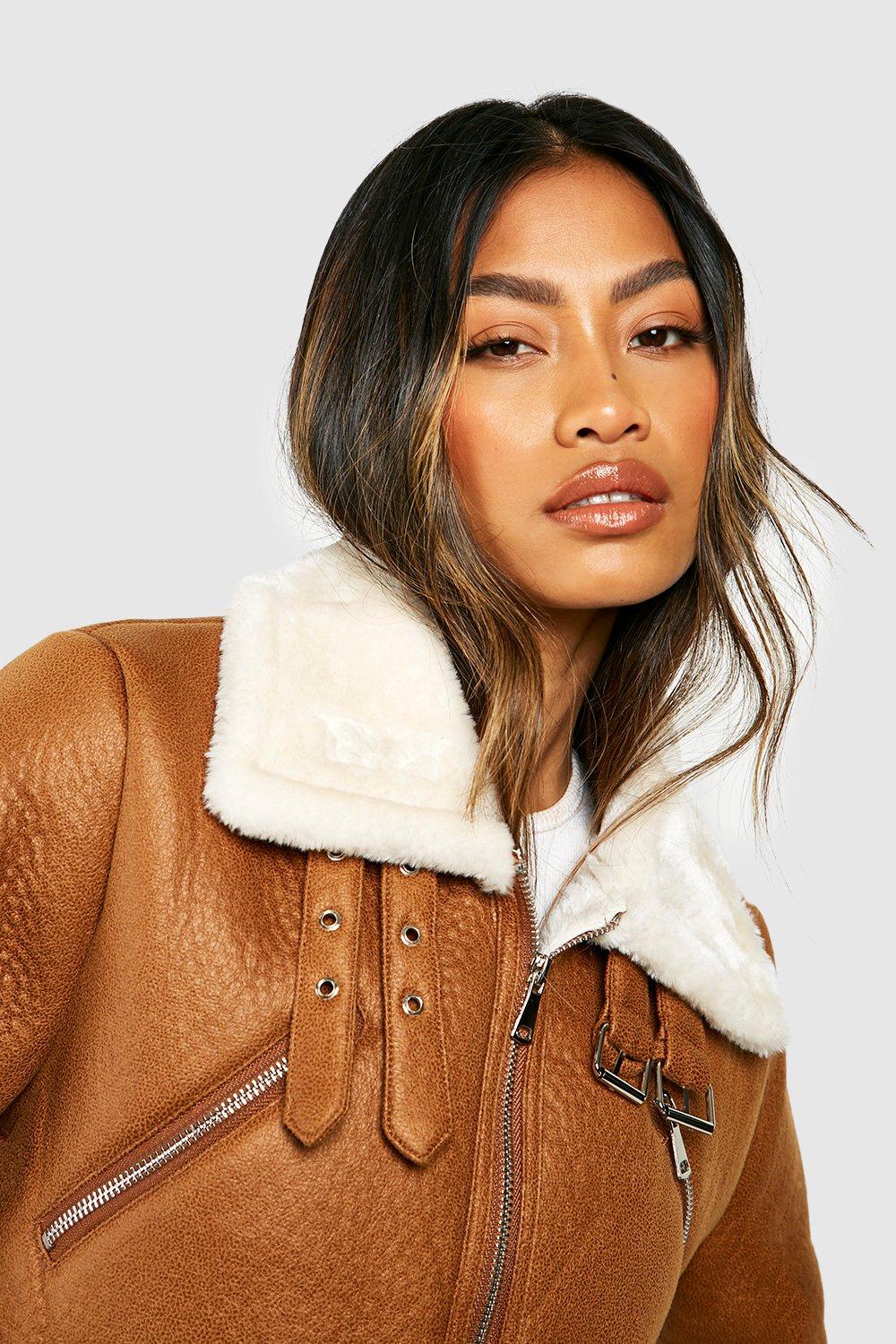 Boohoo cropped outlet aviator jacket