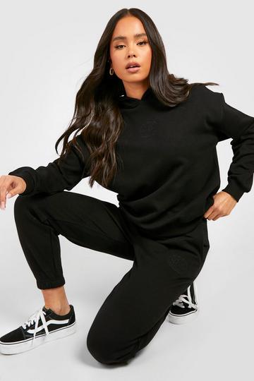 Petite Embroidery Dsgn Hoody & Jogger Tracksuit black