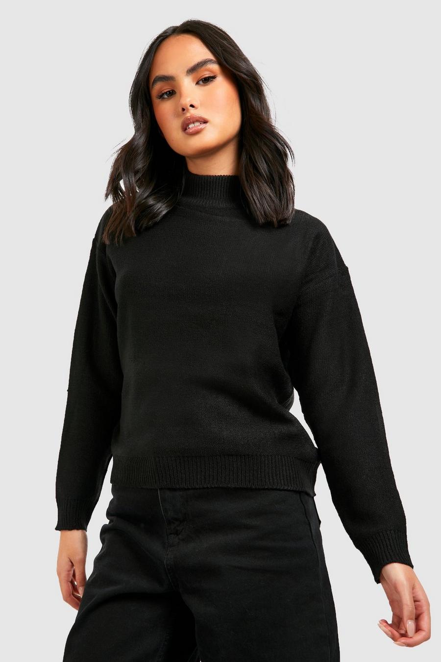 Black Basic High Neck Boxy Sweater