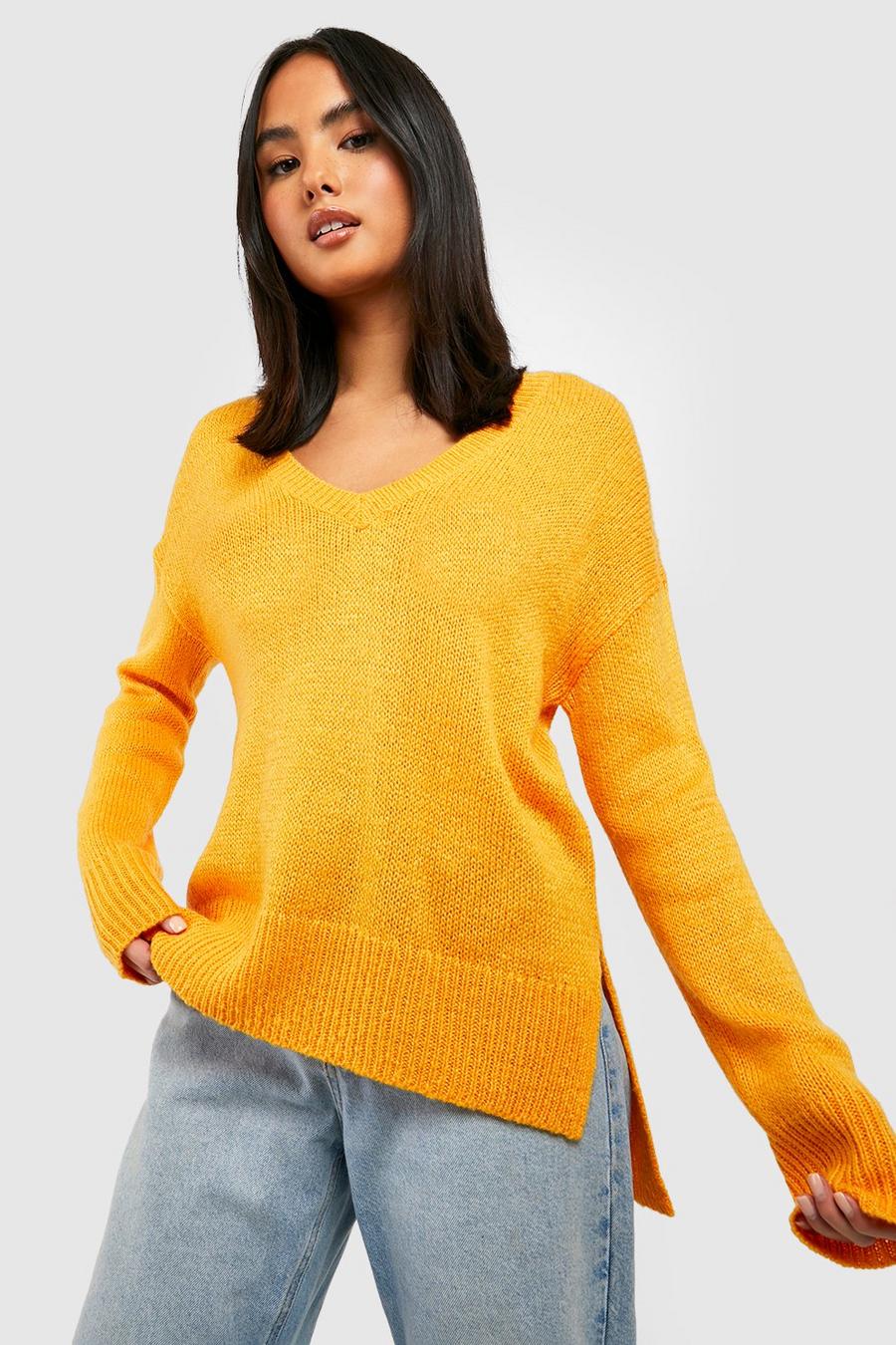 Mango Basic V Neck Side Split Sweater