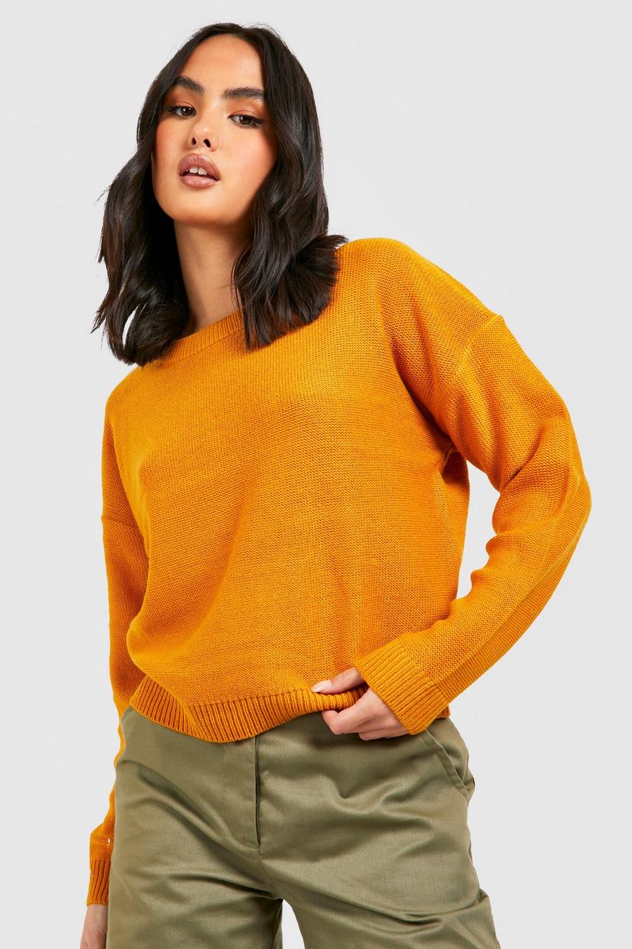 Mustard Basic Crew Neck Boxy Jumper image number 1