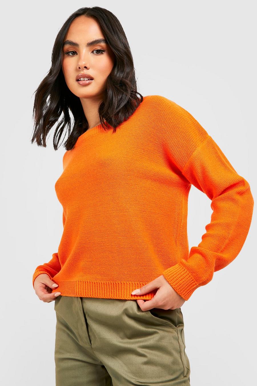 Orange Basic Crew Neck Boxy Sweater image number 1
