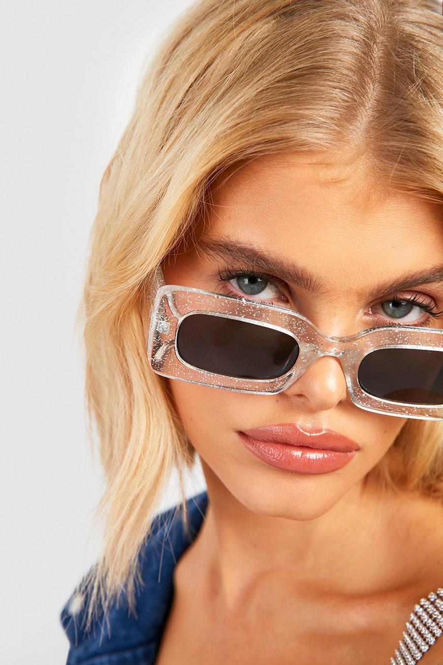 White Clear Glitter Square Sunglasses image number 1