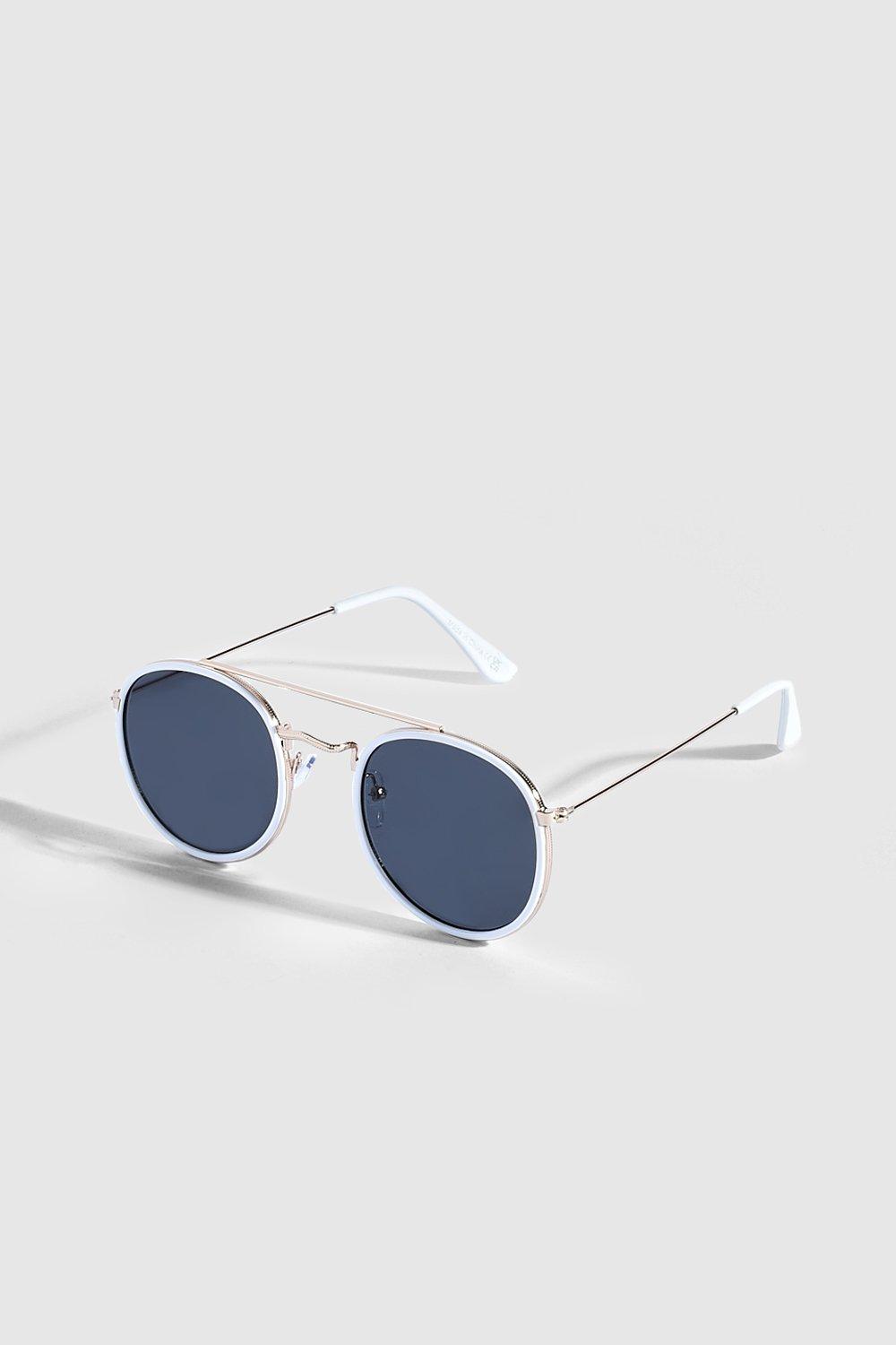 Lunettes de soleil rondes monture blanche