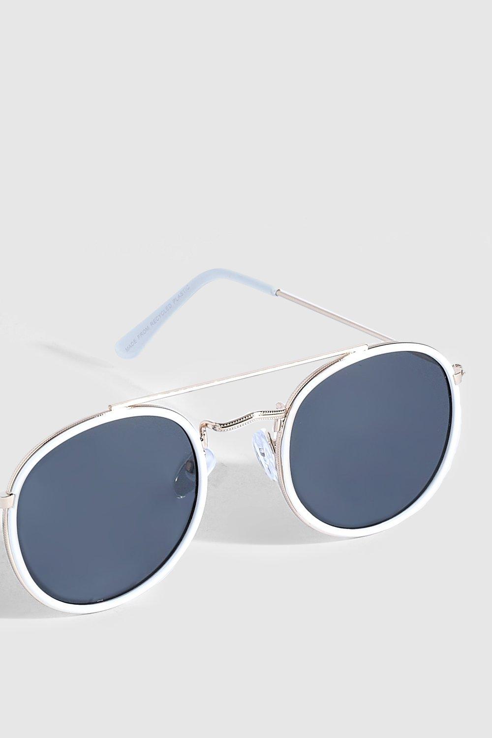 White Round Top Bar Sunglasses