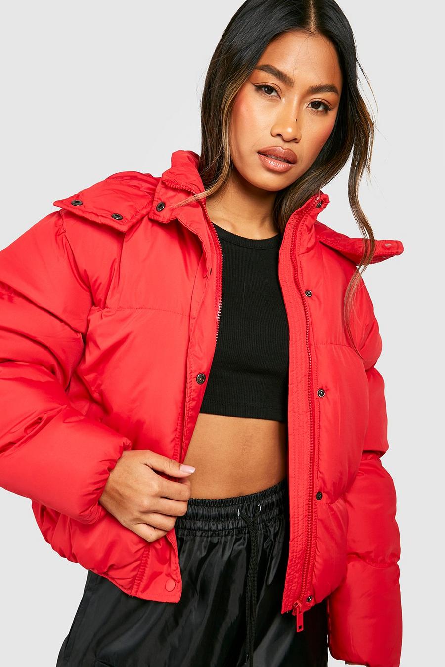 Red Hooded Puffer Jacket image number 1
