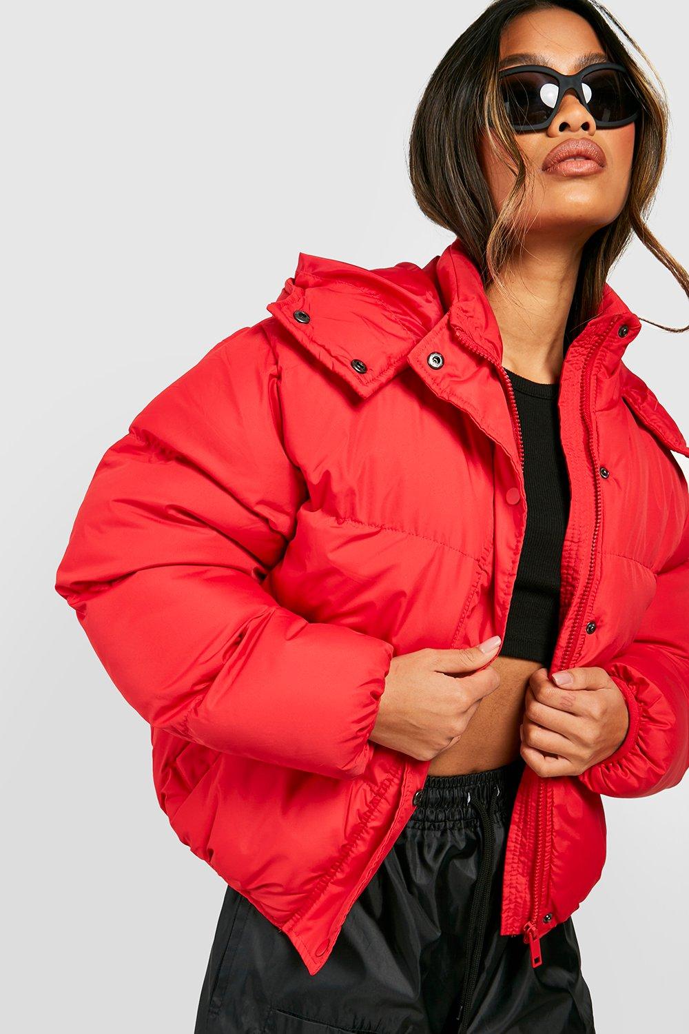 Boohoo red puffer store jacket