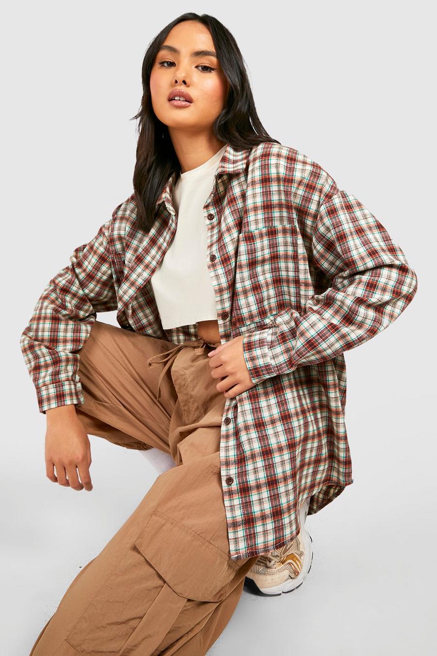 Brown Oversized Checked Shirt   image number 1