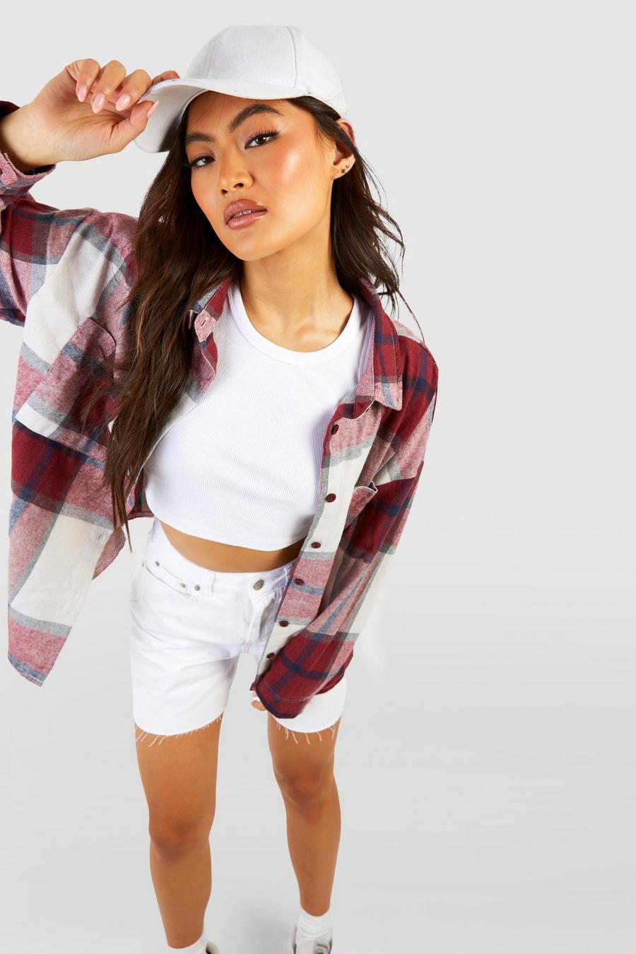 Red röd Oversized Checked Shirt  image number 1