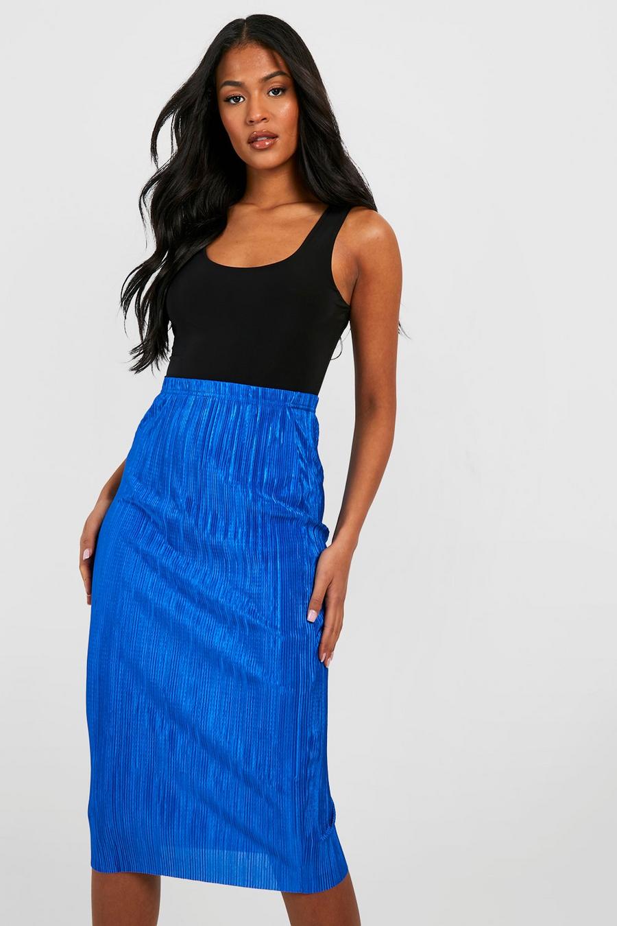 Cobalt blå Tall Plisse Midi Skirt image number 1
