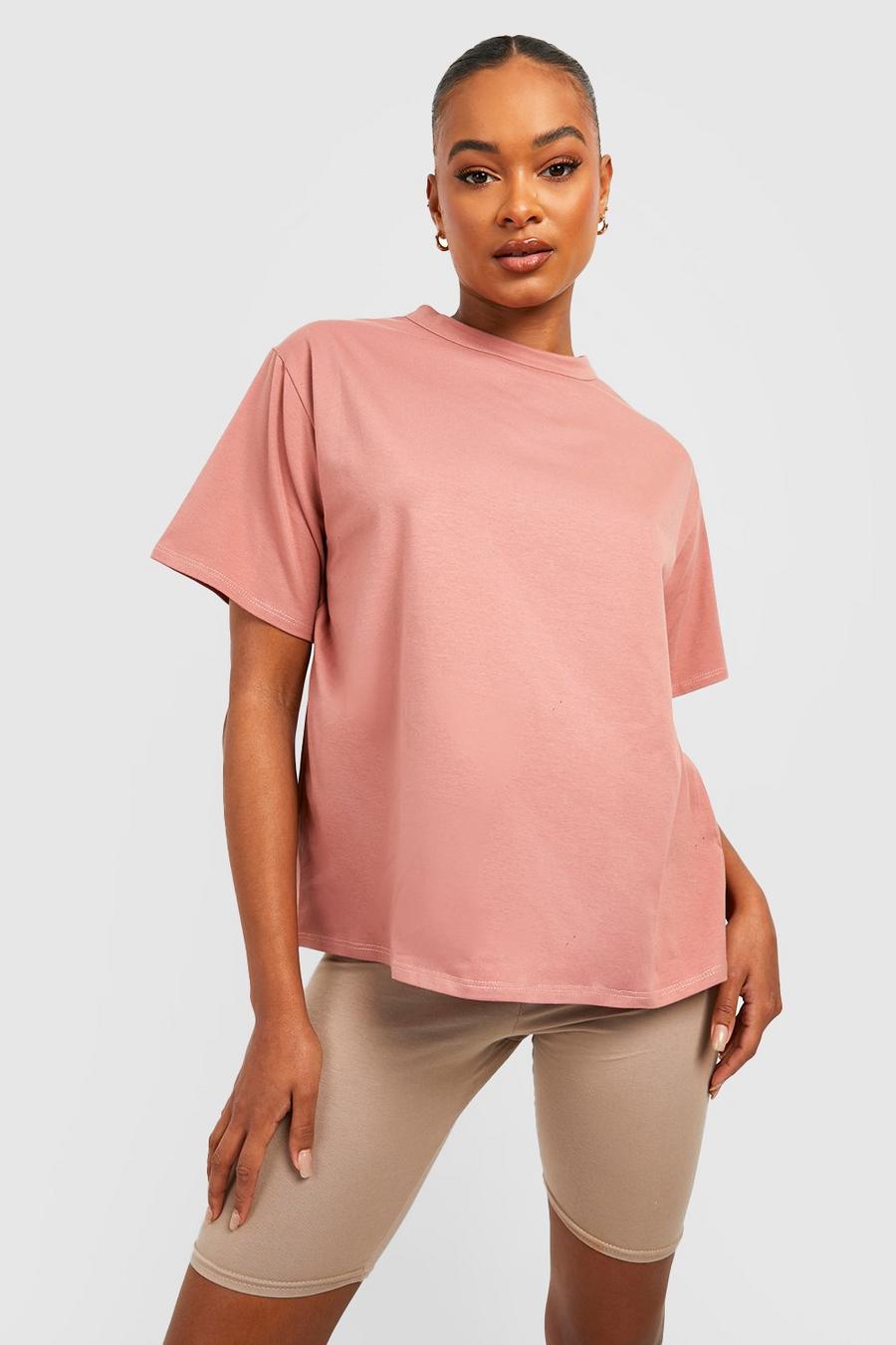 Camiseta Tall básica oversize de manga corta y mezcla de algodón, Rose rosa