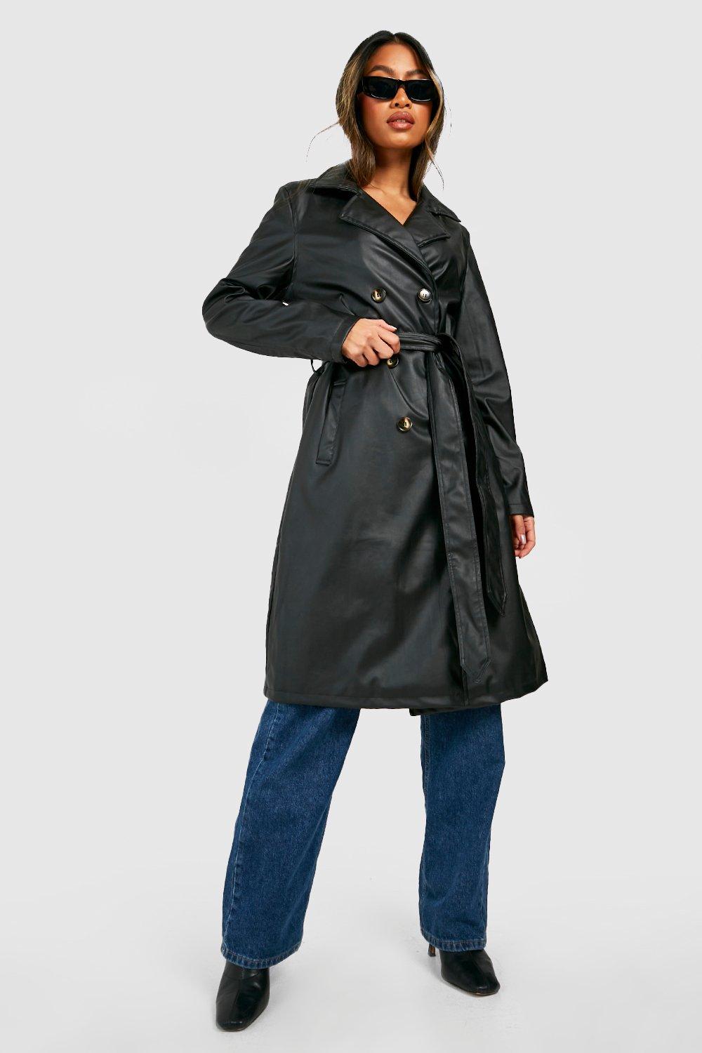 Full length leather hot sale trench coat women's