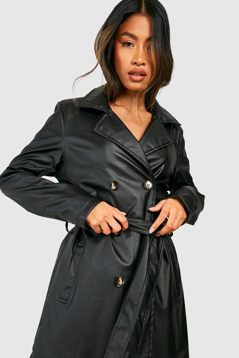 Faux leather 2025 trench coat womens