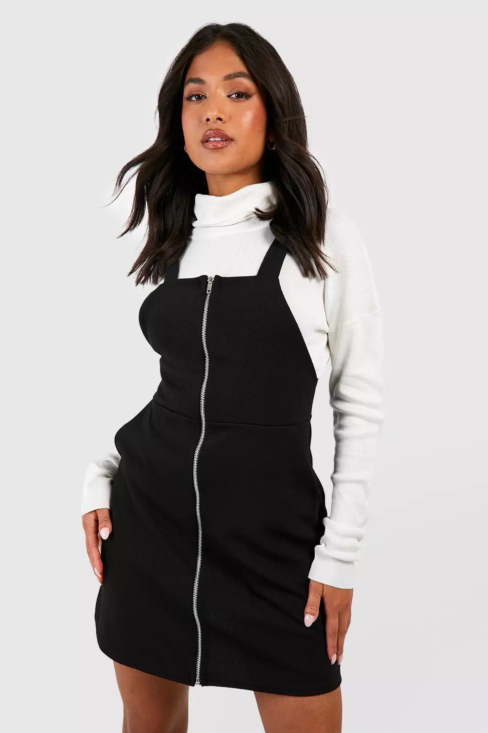 Pinafore dress with cheap zip front