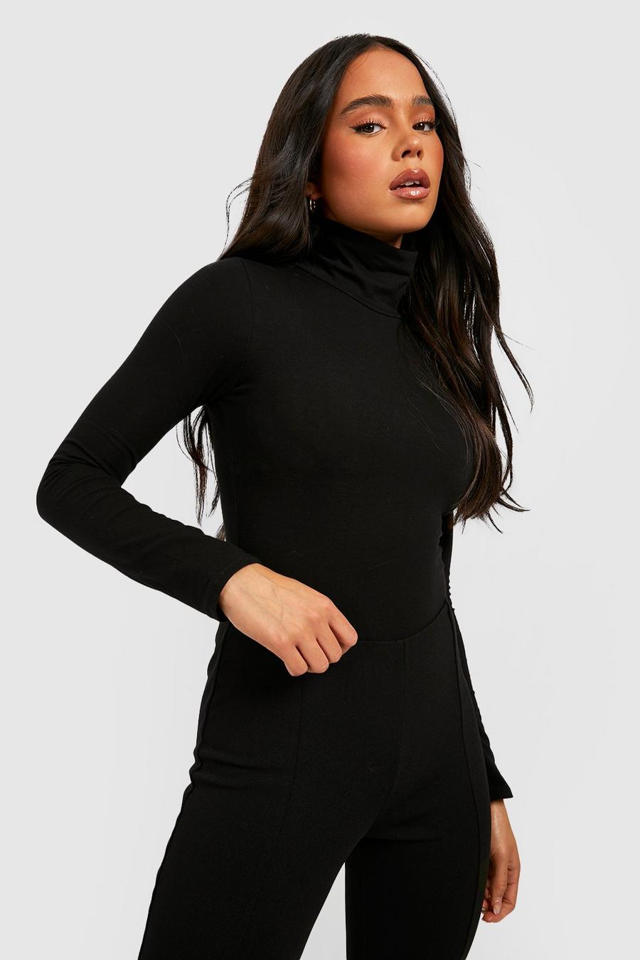 Black Petite Basic Cotton Long Sleeve Roll Neck Bodysuit  image number 1