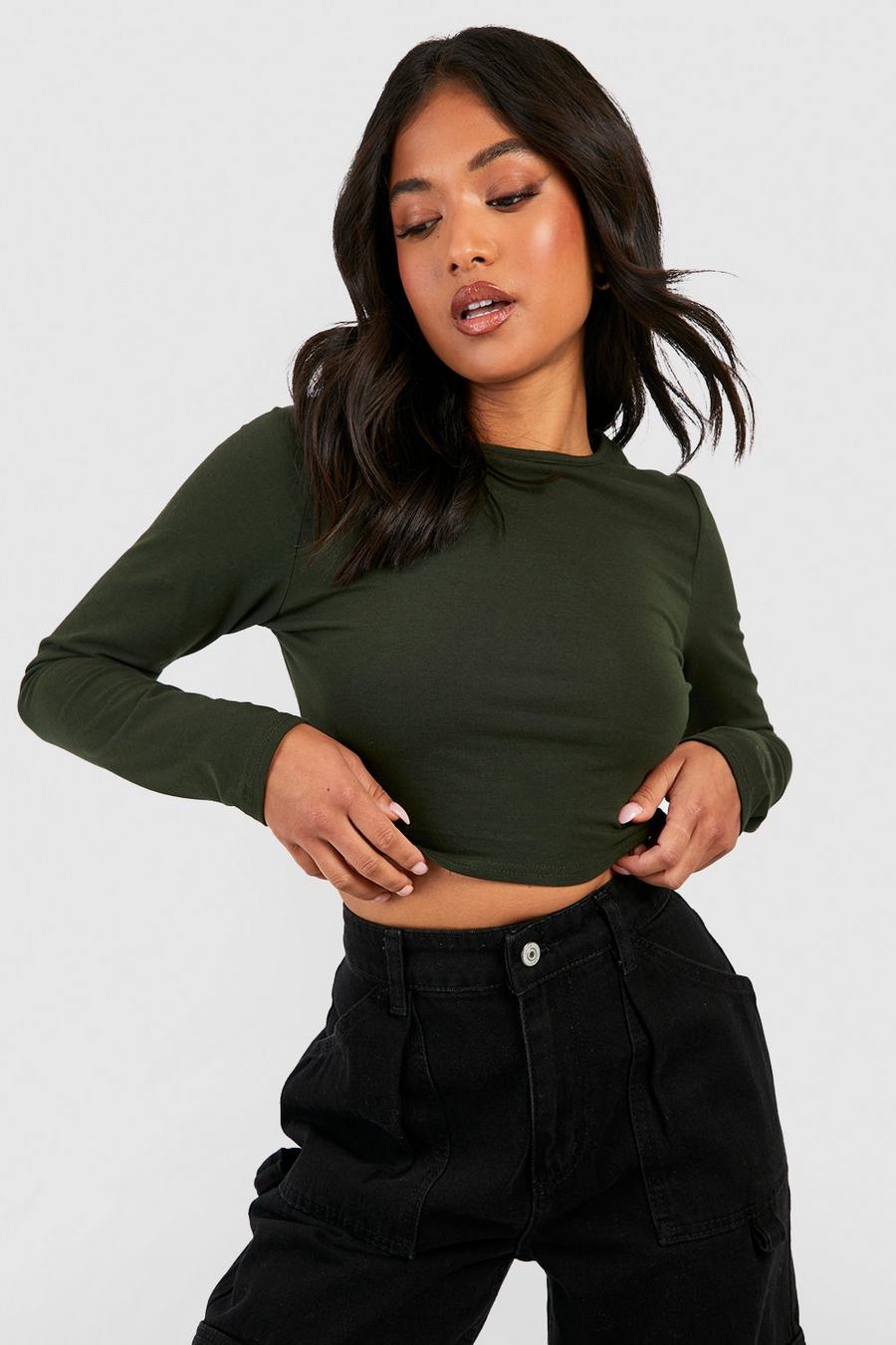 Evergreen Petite Basic Cotton Long Sleeve Crop Top image number 1