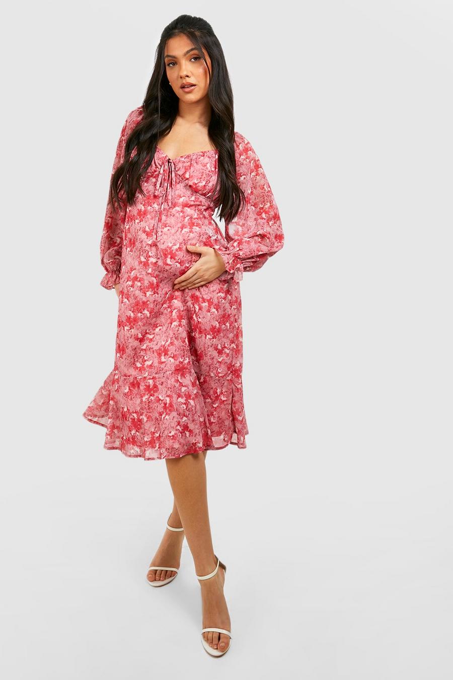 Pink Maternity Occasion Ditsy Skater Dress