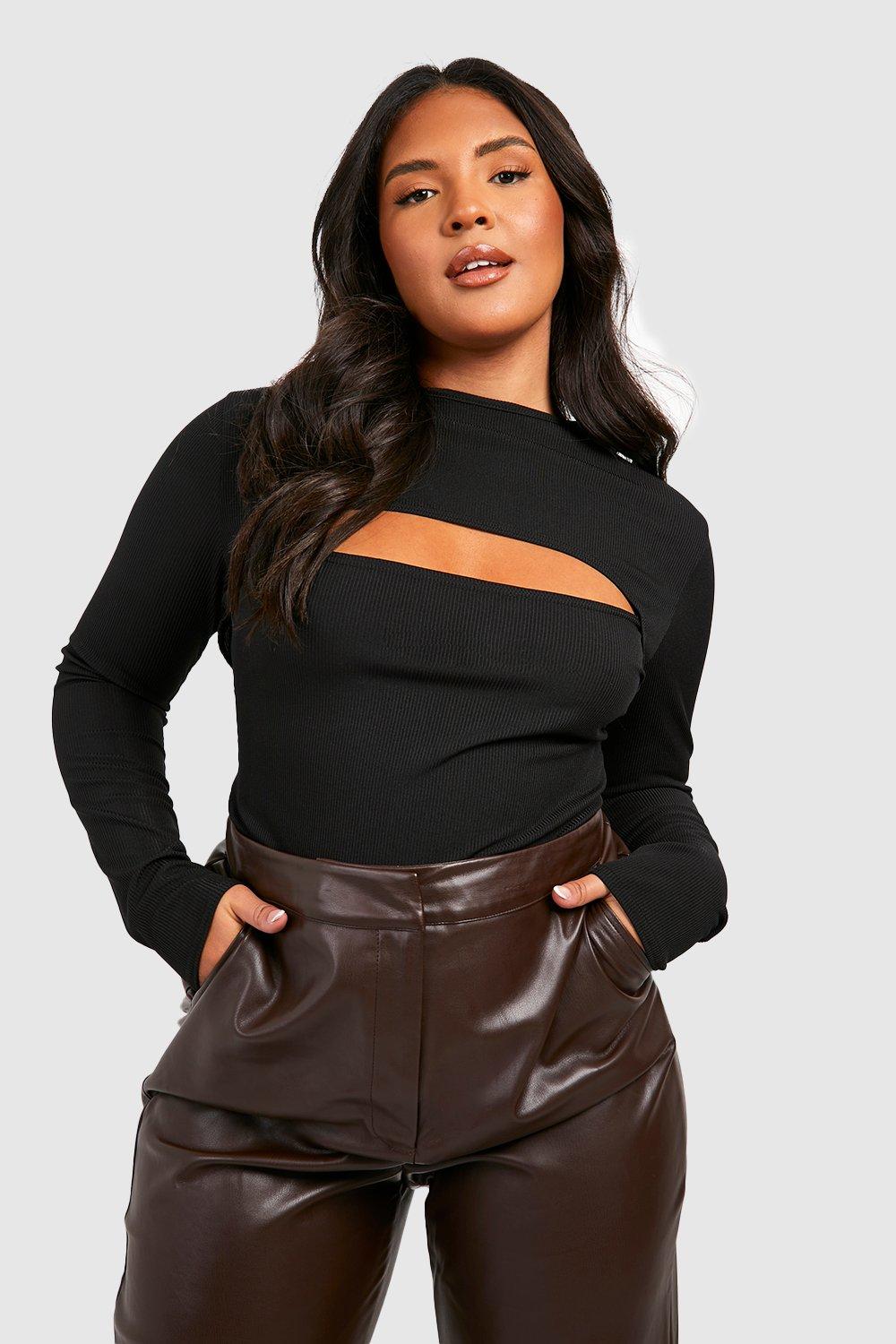 Plus Rib Long Sleeve Cut-Out Top