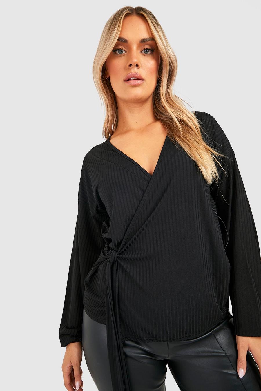 Black nero Plus Soft Knitted Wrap Jumper 