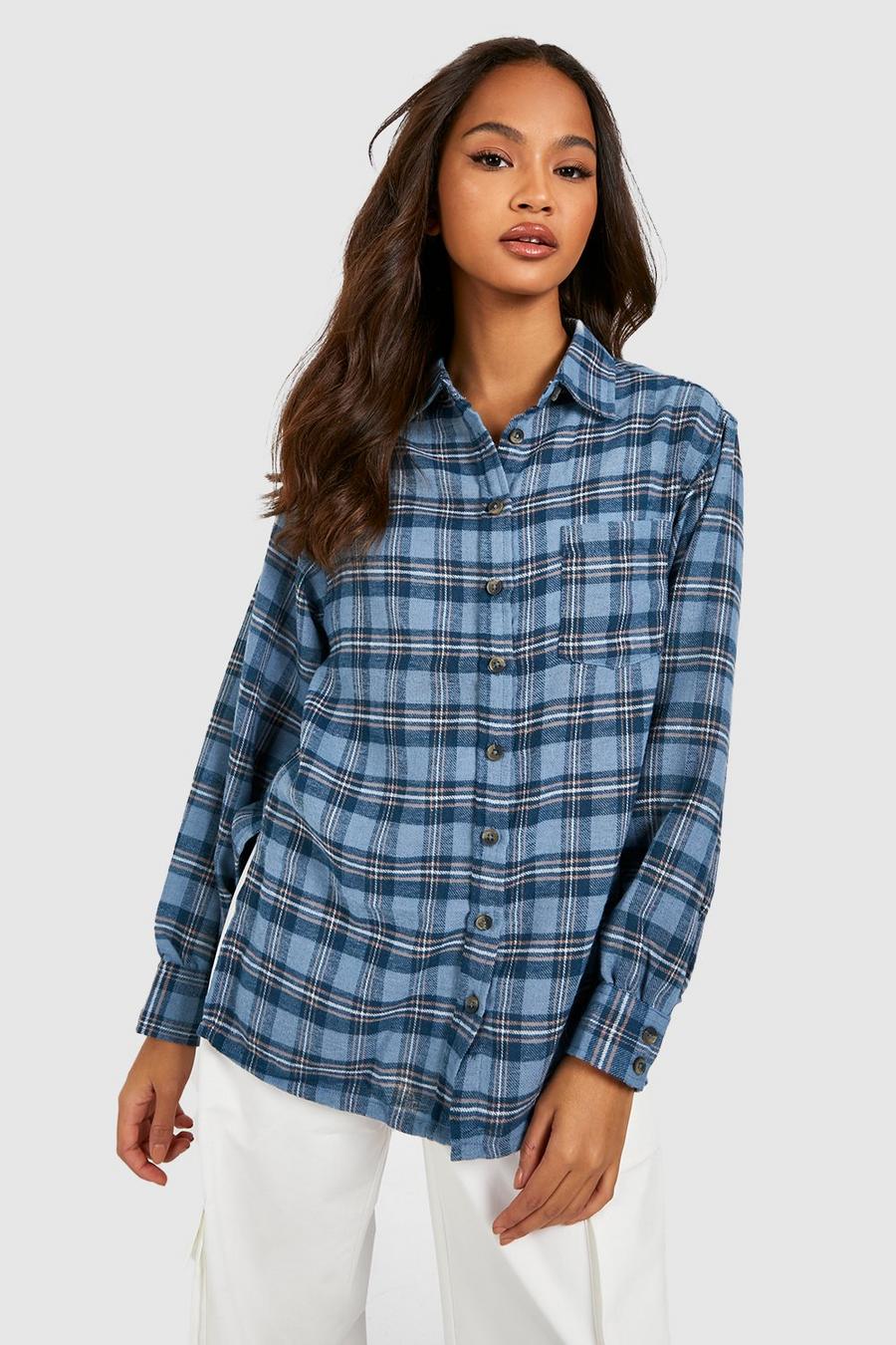 Blue Oversized Flannel Shirt image number 1
