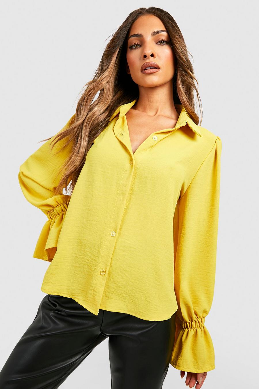 Ochre yellow Hammered Ruffle Puff Sleeve Blouse image number 1