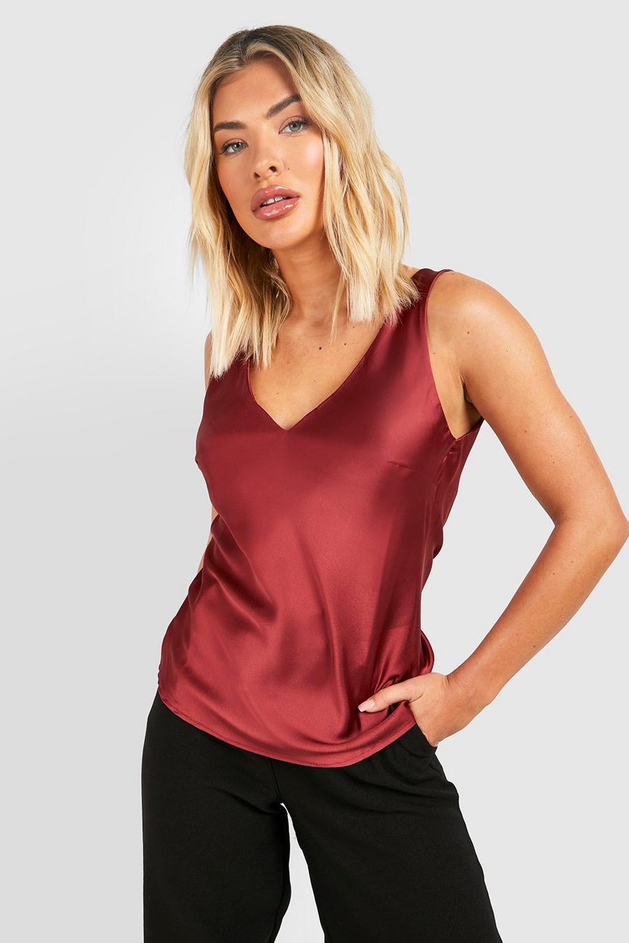 Chestnut Satin Deep V Cami image number 1