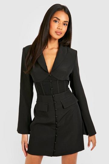 Corset Detail Tailored Blazer Dress black