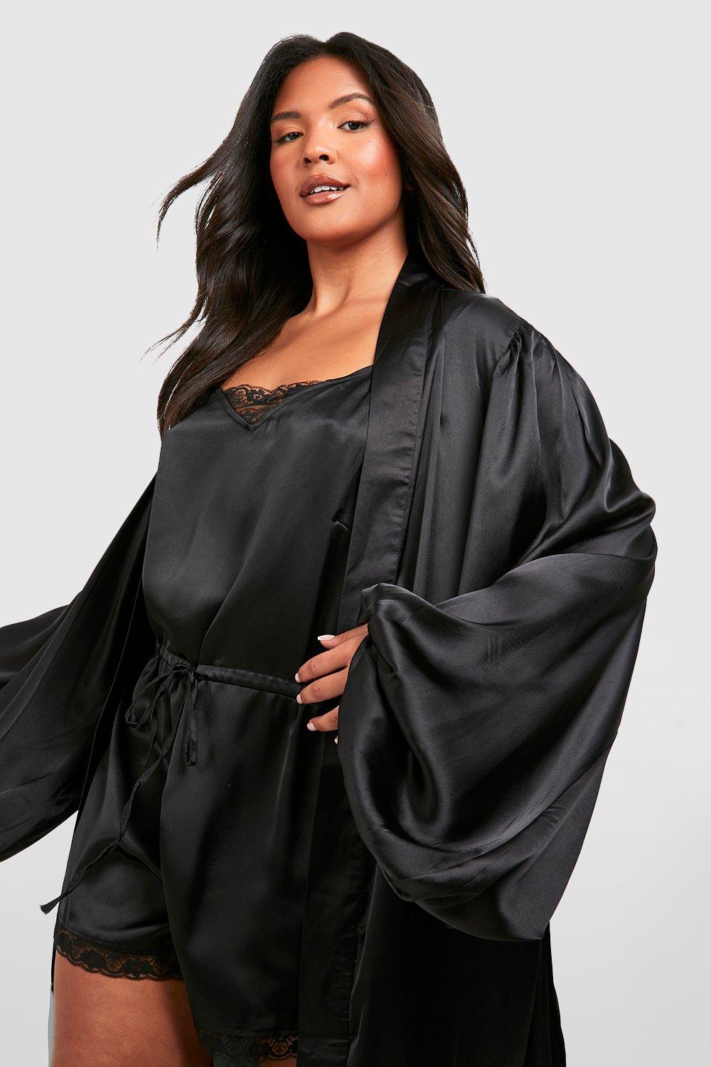 Plus Volume Balloon Sleeve Satin Maxi Robe