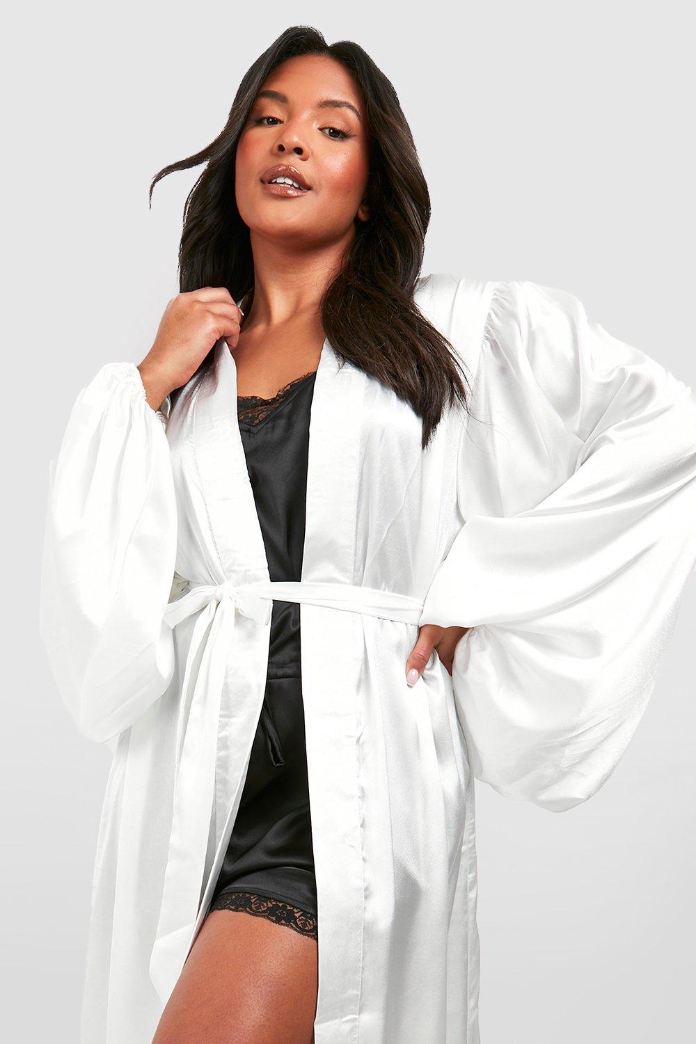 Plus size 2025 white silk robe