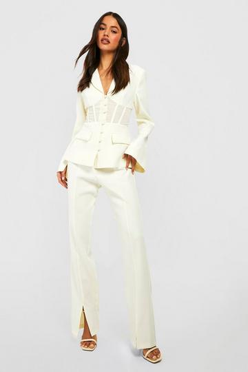Slim Fit Split Front Tailored Trousers cream
