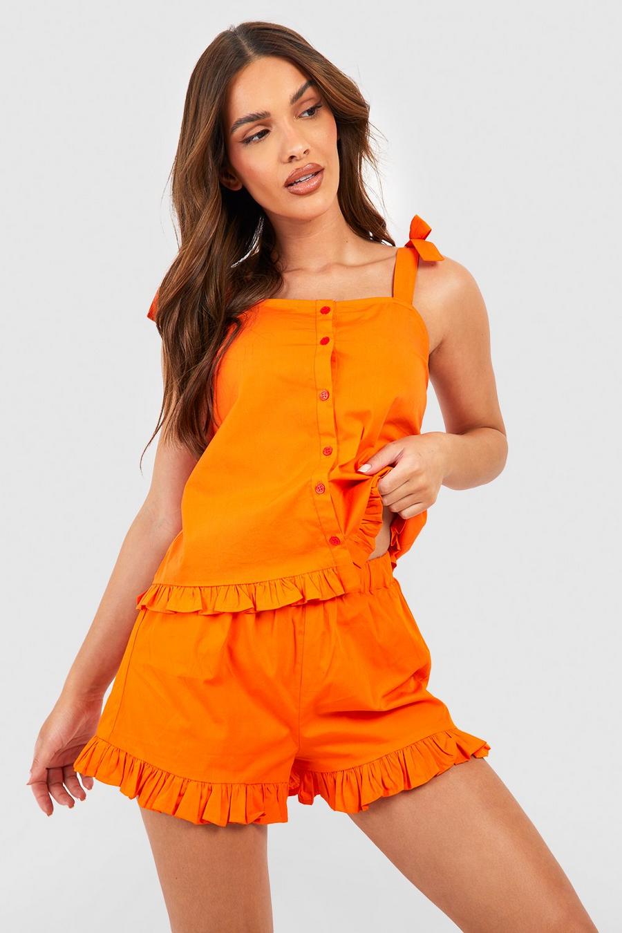 Orange Cotton Tie Shoulder Cami & Short Pj Set image number 1
