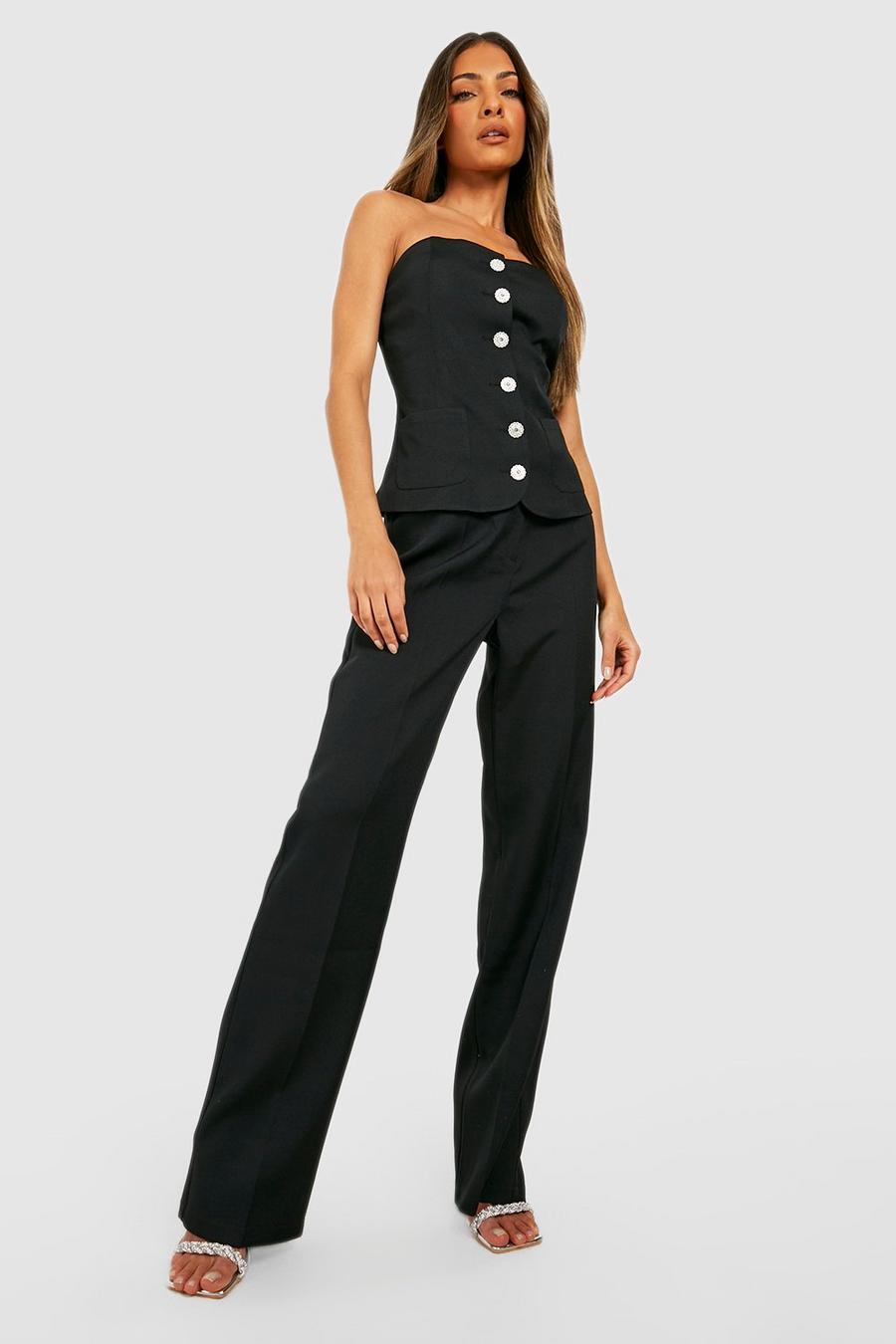 Black Tailored Wide Leg Trousers image number 1
