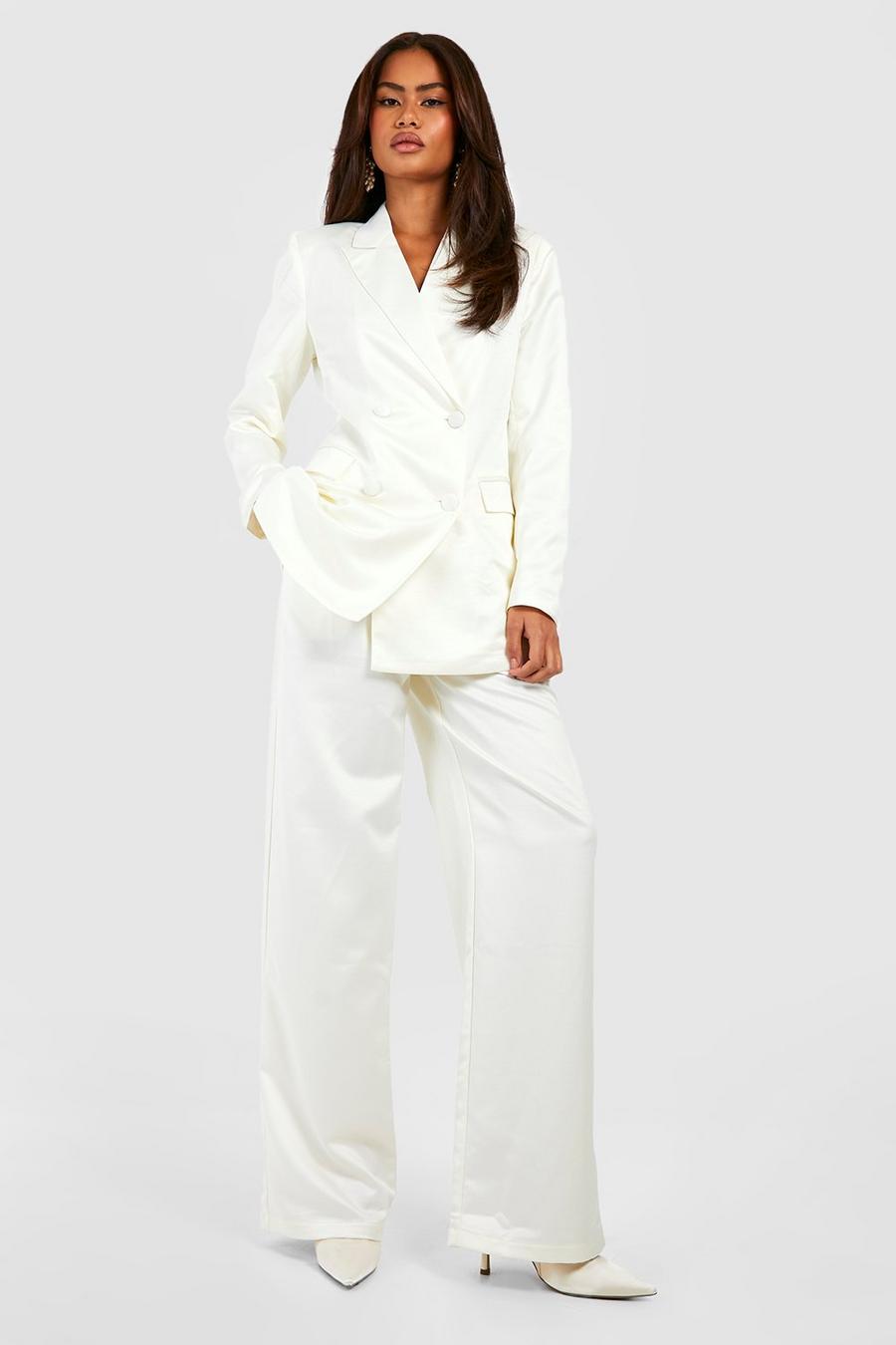 Ivory Satin Tailored Wide Leg Trousers petite image number 1